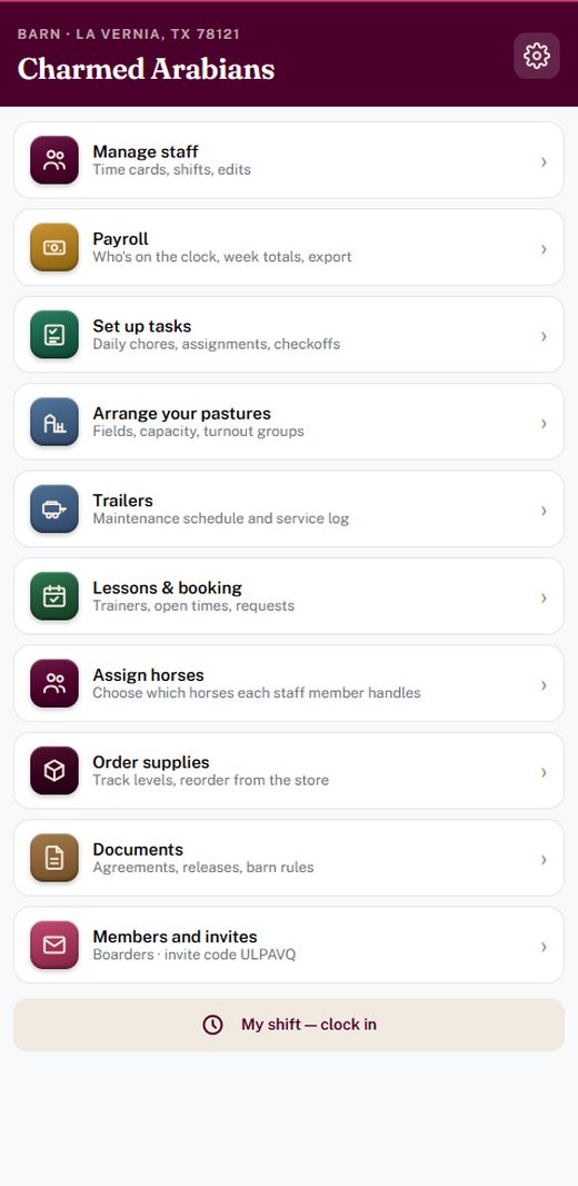Barn management screen